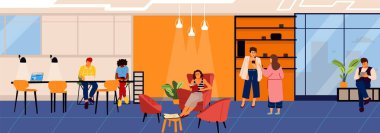 Birlikte çalışan insanlar. Çizgi filmlerdeki gibi masada oturan karakterler birlikte çalışırlar. Bağımsızlardan oluşan vektör iş ekibi