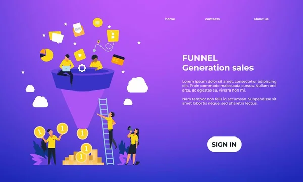 Führt Generation Landing Page. Erhöhung der Kunden-Webseiten-Vorlage, Inbound-Marketing-Konzept. Vektorwebseite — Stockvektor