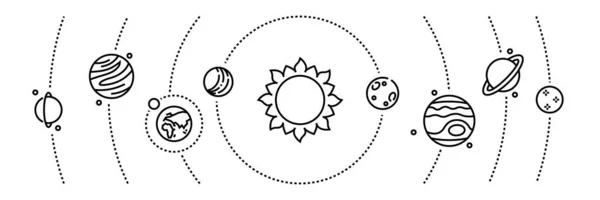 Icônes de ligne de planète. Objets cosmiques et planètes du système solaire éléments infographiques. Astronomie vectorielle et bannière spatiale — Image vectorielle