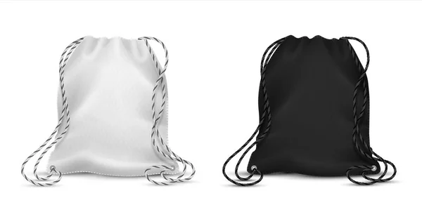 Реалистичные сумки. Черно-белый макет рюкзака для фирменного стиля, спортивный пакет для аксессуаров. Векторный шаблон — стоковый вектор