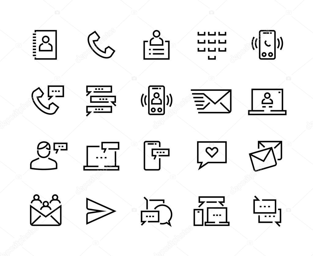 Icon contact us. Social network communication, mobile message and internet chat pictograms. Vector chat and conversation set