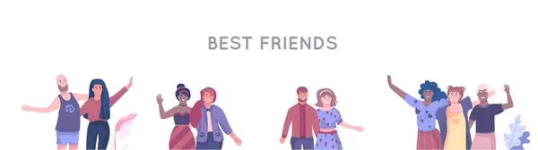 友達のキャラクター。人々は、 Webデザインのための最小限の流行の友情の概念を一緒にぶら下がっている。ベクトル別のグループセット — ストックベクタ
