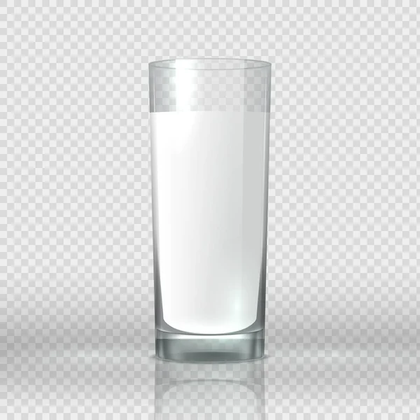 Sklenici mléka. Realistický obraz transparentní šálek s bílou barvou tekutiny. 3D vektorové ilustrace mléčný nápoj nebo jogurt pro zdravý životní styl — Stockový vektor