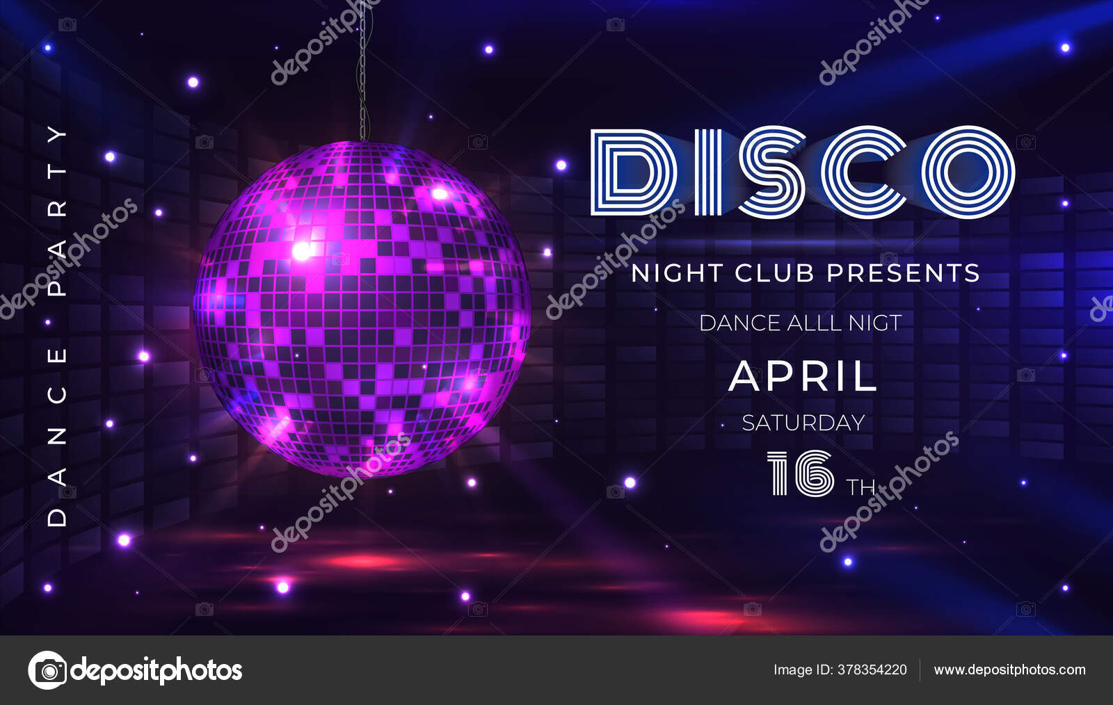 Cartaz de festa de discoteca. Folheto de festa noturna de dança e