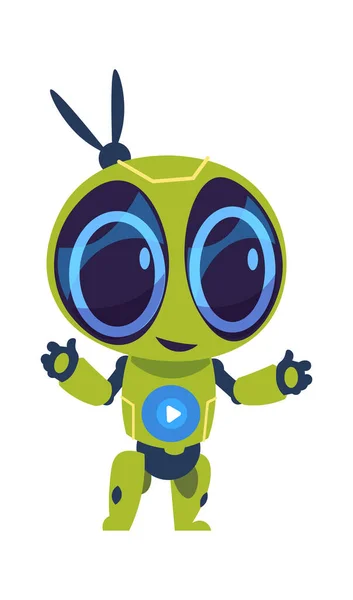 Freundlicher Roboter. Futuristischer Droide mit freundlichen Augen. Cartoon-Vektorbild humanoider Charakter — Stockvektor