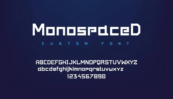 Logo lettertype. Futuristische geometrische alfabet met hoofdletters en kleine letters symbolen voor logo, spel UI interface en poster headers. Vector abstract lettertype — Stockvector