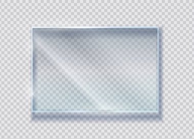 Glass crystal banner. Vector realistic clear rectangle clear window. Transparence isolated materials clipart