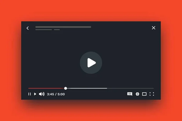 Online-Spieler. Live-Stream-Video-Attrappe, Media-Player-Layout mit UI-Elementen, Timecode und Schaltflächen. Vektor Web Screen Frame-Vorlage — Stockvektor