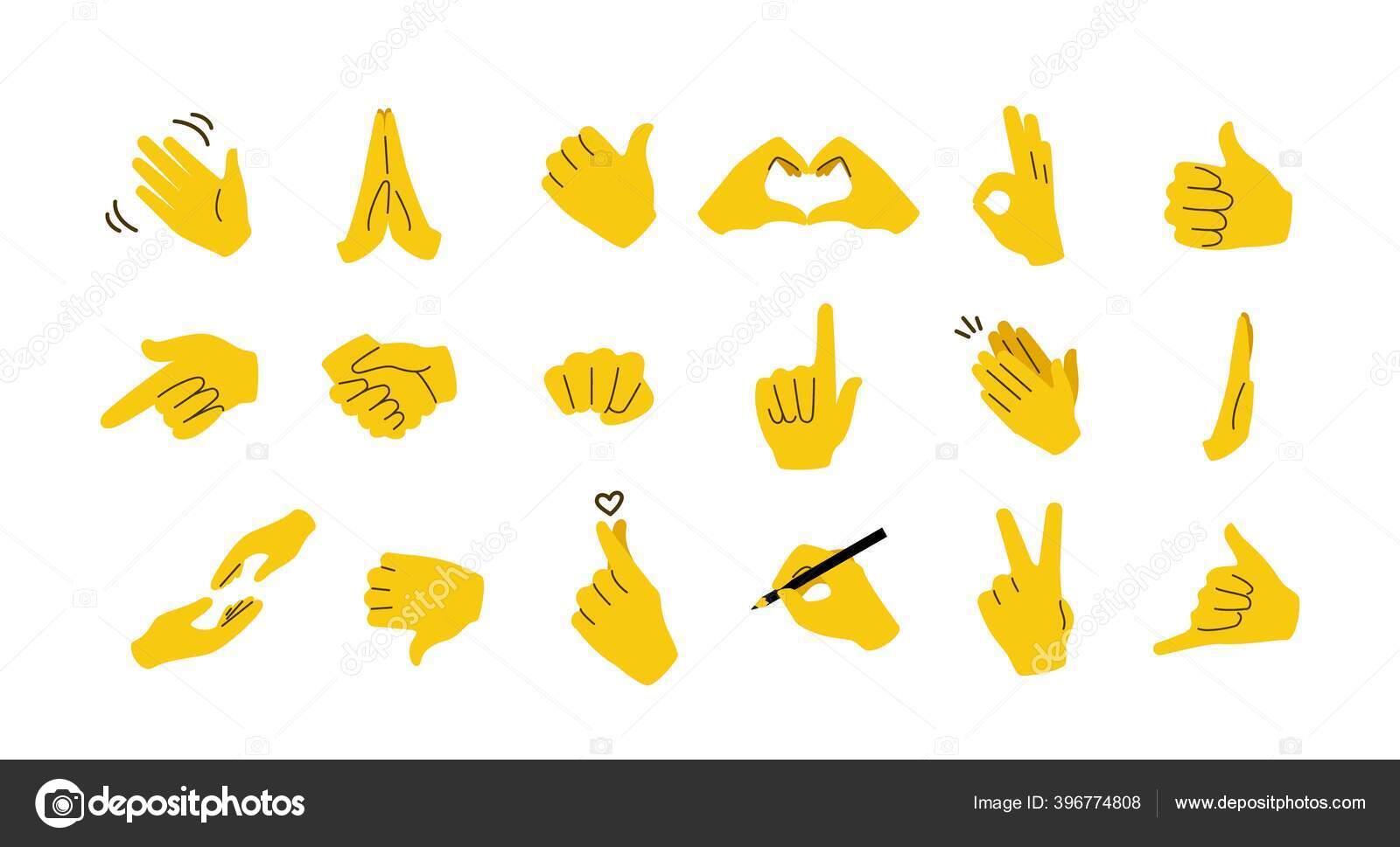 Hand Emoji Icon Set Hands Gestures Hand Emoticons Vector