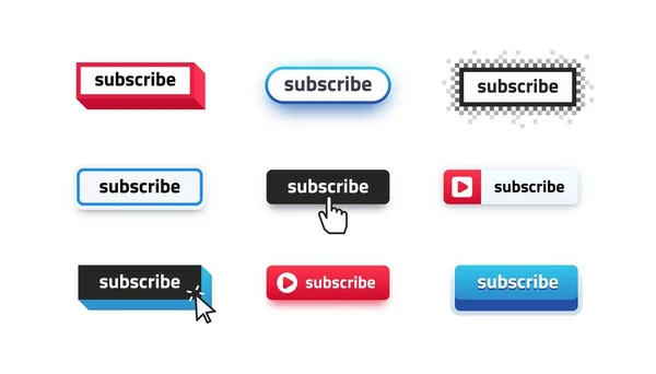 Abonneer je. Video kanaal interactie UI element met verschillende ontwerp template, abonnement logo ontwerp. Vector online onderwijs en social media icoon — Stockvector