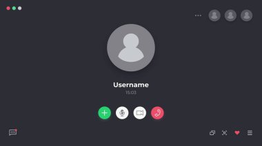Görüntülü arama arayüzü. Çevrimiçi webinar ya da video konferans ekranı ui, gerçekçi model. Vektör görüntülü sohbet arayüzü şablonu