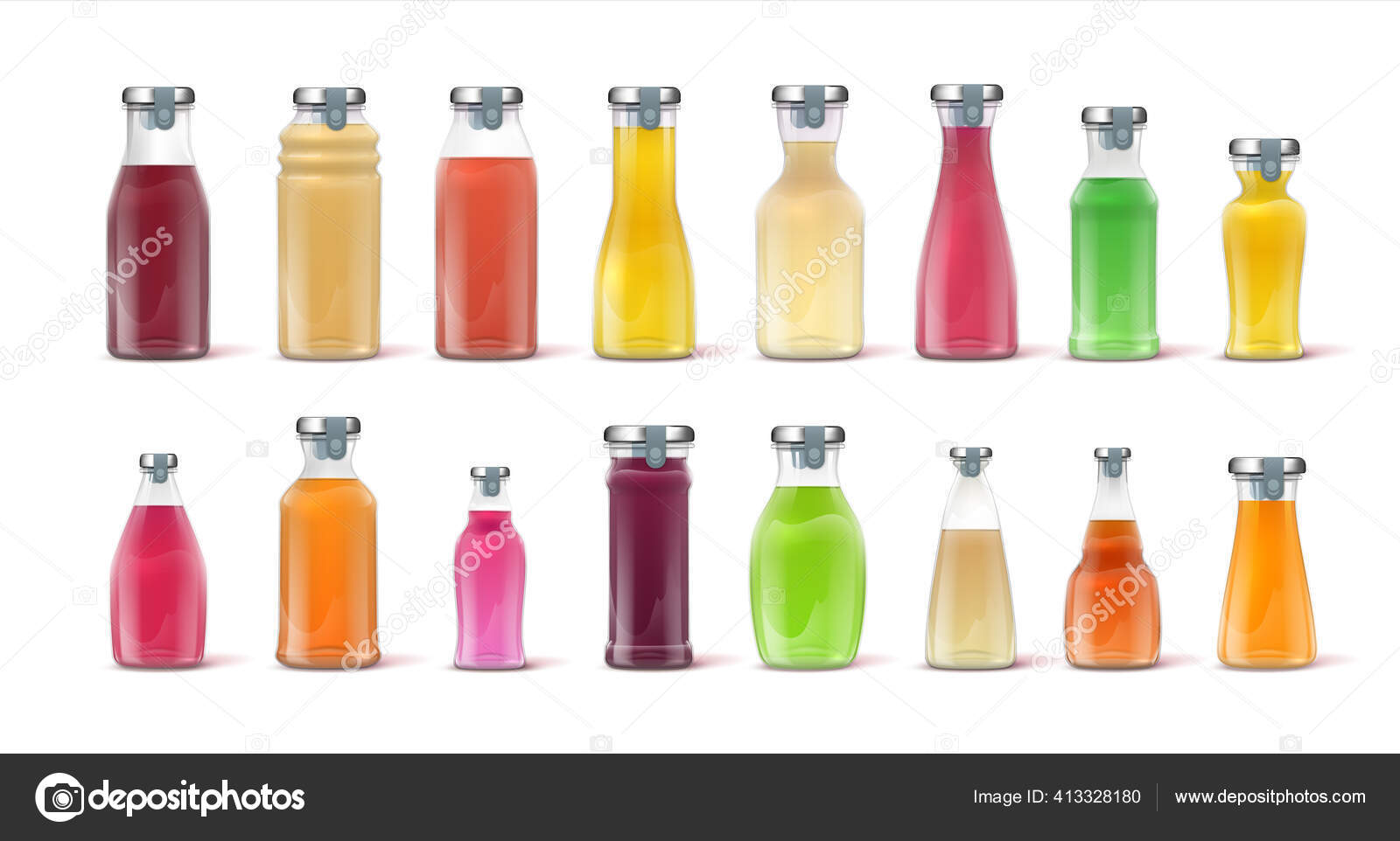 Download Realistic Juice Bottles 3d Glass Jars With Colored Fruit Drinks Brand Mockup Template For Beverages Advertising Full Closed Transparent Containers With Liquids Vector Apple Orange Product Set Vector Image By C