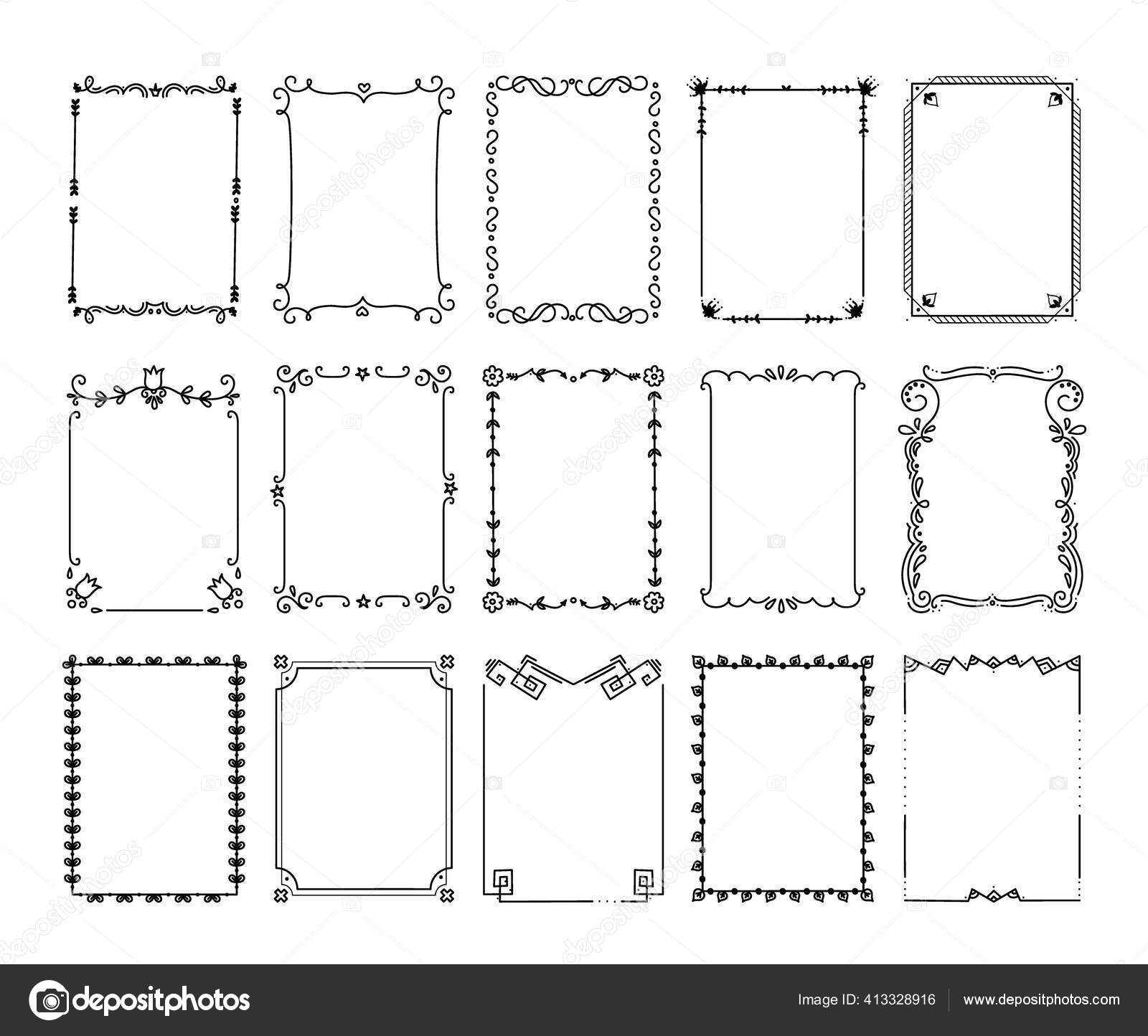 Ornamental borders. Vintage frames with flourish elements and antique  filigree. Flat black lines on white isolated background vector square ornate  for certificate and greeting cards Stock Vector by ©SpicyTruffel 413328916, image size:1600x1444
