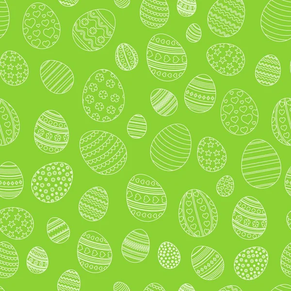 Wielkanoc bezproblemowy prosty wzór. Wiosenne świętowanie tradycji chrześcijańskiej. Jaja liniowe na zielonym tle, płaski szablon dla opakowań, papier do pakowania i tapety wektorowe włókiennicze wakacje — Wektor stockowy