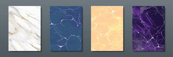 Marmorbanderoller. Abstrakt målade bakgrunder med färgade flytande texturer i vit, blå, gul, violett färg vätska bläck grafisk design. Vektor moderna konstverk broschyrer och flygblad samling — Stock vektor
