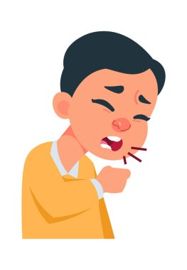 Virüs enfeksiyonu olan çocuk. Coronavirus hastalığı belirtileri ve önleme konsepti. Hapşırık ve öksürük, alerji ya da solunum hastalığı işareti olan portre. Vektör tıbbı ve sağlık illüstrasyonu