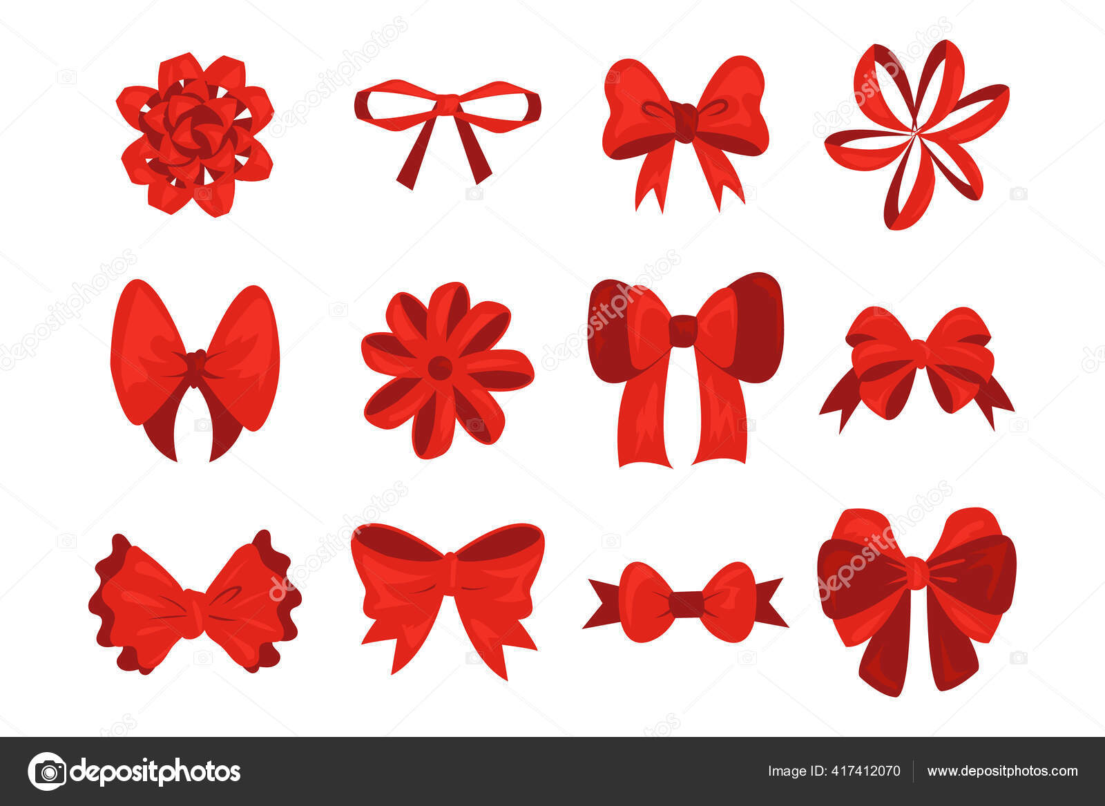 Red cartoon bow. Birthday present decoration, ribbons for gift box and  greeting cards. Realistic knot for promotion prizes template, isolated  wrapping silk rope, vector holiday set Stock Vector Image by ©SpicyTruffel  #417412070