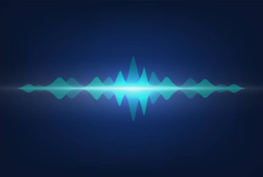 Ses dalgaları. Ses sinyali genliği, neon dalga yükseklikleri kayıt ekranında. Müzik stüdyosunda şarkı kaydetmek için medya teknolojileri. Vektör renkli dijital ses spektrumu illüstrasyonu