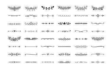 Dekoratif bölme. Tebrik kartları ve posterler için el yapımı sınır süsleri, hatıra defteri şablonları. Altı çizili oklar, kalpler, ayrıl. Vektör tasarım ögeleri satır ayırma ayarları