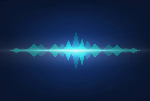 Geluidsgolven. Geluidssignaal amplitude, neon golvende pieken op recorder display. Mediatechnologieën voor muziekopnames in muziekstudio. Vector kleurrijke digitale voice spectrum illustratie — Stockvector