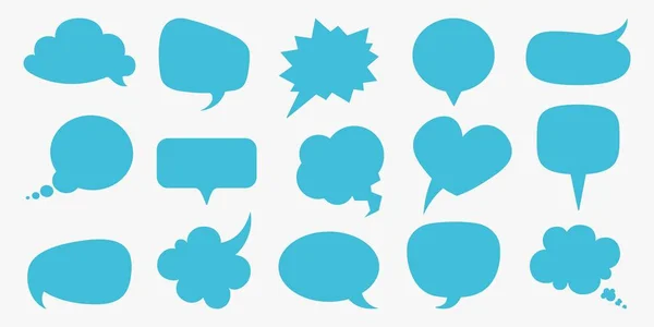 Sprechblasen. Blaue leere Kommentar Luftballons gesetzt, dachte leere Textblase Symbol, Comic denken Wolke verschiedene Formen Vorlage rund quadratische Herzform, Vektor-Cartoon-Sammlung — Stockvektor