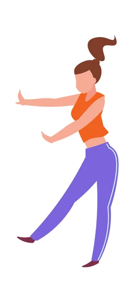 Tanzende Frau. Tänzerin in Sportkleidung, Frau macht Übungen, wedelt mit Armen und Beinen. Vorlage für das Logo von Tanzschulen oder Fitnessstudios. Vector Musikstudio flach weiß isolierte Illustration — Stockvektor