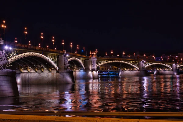 Margaretabron Upplyst Natten Budapest Ungern Europa — Stockfoto