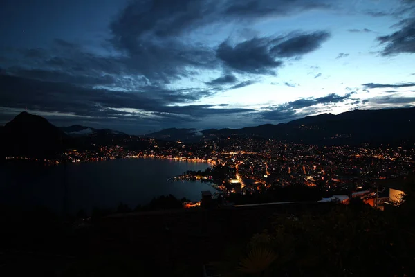 Lugano Ceresio Notte — Foto Stock