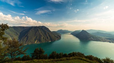 Dağdan Lugano göl manzarası
