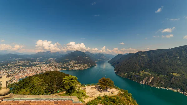 Lugano Vista Lago Dalla Montagna — Foto Stock