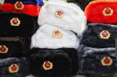 souvenir winter hats with earflaps from Russia