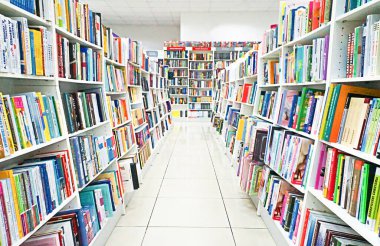 Rusya, Moskova, 11.21.2018, kitapçıdaki raflardaki parlak çocuk kitapları.