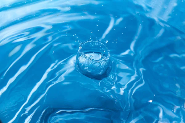 Water ripple background. Splashes from a drop of water. Raindrops on a blue background. The texture of the water. Aqua, turquoise, macro
