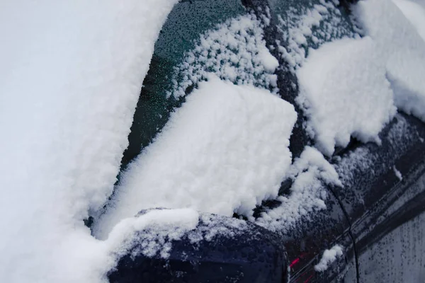 Vidro Congelado Carro Vidro Carro Gelo Com Neve Geada Queda — Fotografia de Stock