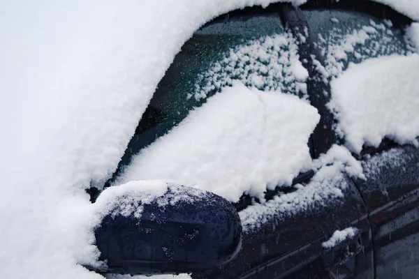 Vidro Congelado Carro Vidro Carro Gelo Com Neve Geada Queda — Fotografia de Stock