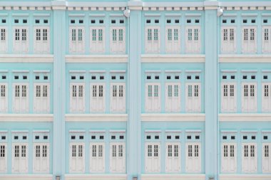 Birçok eski bina, vintage windows çerçeve mavi