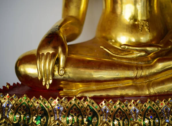 Close View Low Hand Golden Buddha Statue Sitting Meditation Copy — Stock Photo, Image