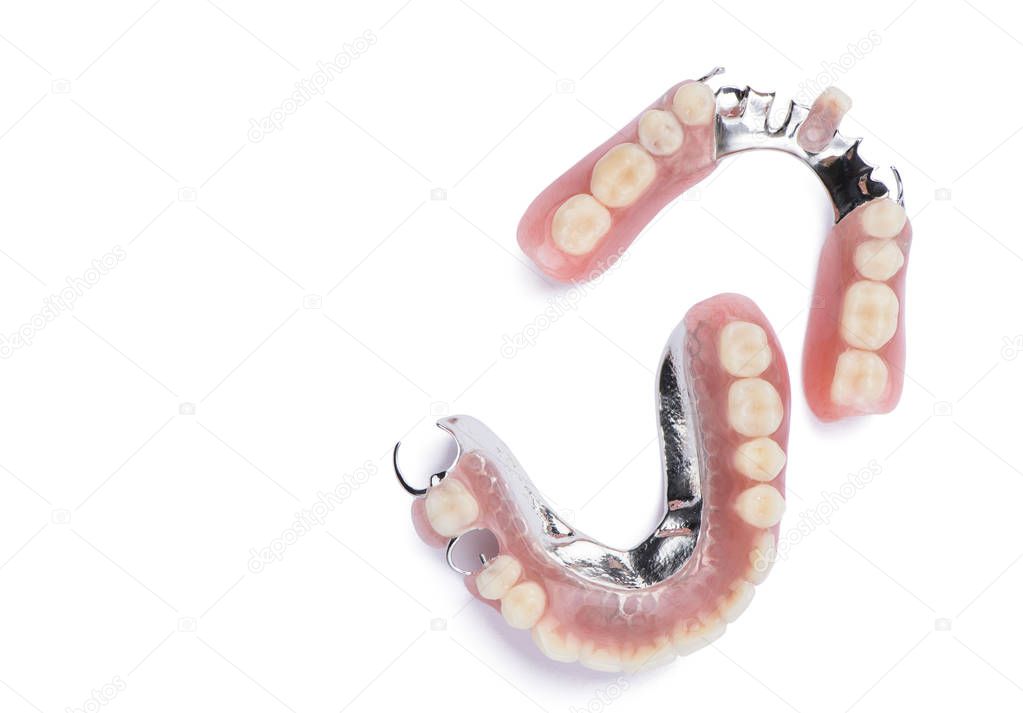 Dentures on white background