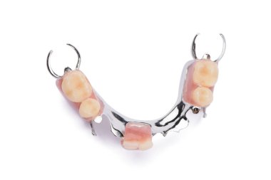 Beyaz bir arka plan üzerinde daha düşük metal takma diş