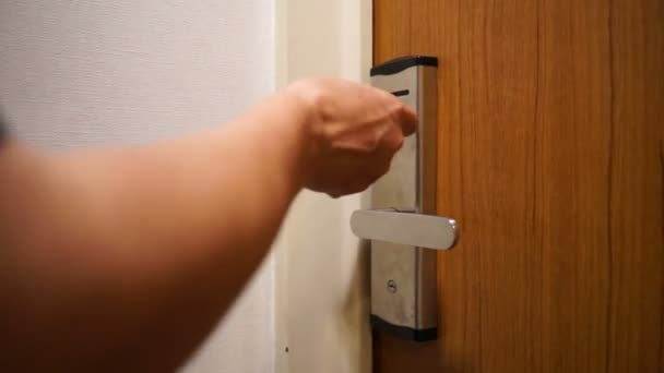 Πόρτα Κάρτα Ασφαλείας Ανοικτό Ξενοδοχείο Πελατών — Αρχείο Βίντεο
