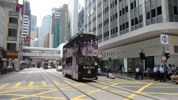 Hong Kong Chine Août 2018 Trams Vintage Deux Étages Dans — Video