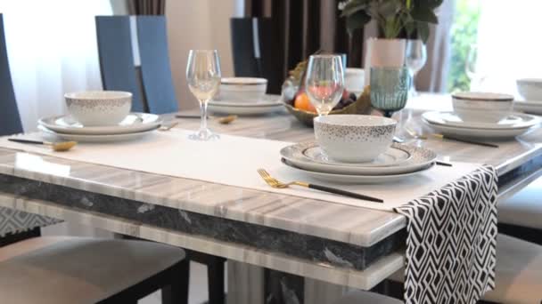 Dinner Set Marble Tables Rose — Stock Video