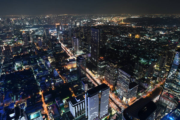 Bangkok, Thailand - November 21, 2018 : Bird view of view of Bangkok city at night