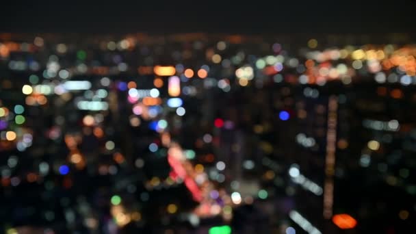 Abstract Aerial Urban Night Light Bokeh Defocused Background Bangkok — Stock Video