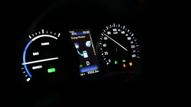 Car Dashboard Display Hybrid Energy Monitoring — Stock Video