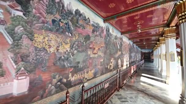 Målningen Väggen Ramayana Berättelse Grand Palace — Stockvideo