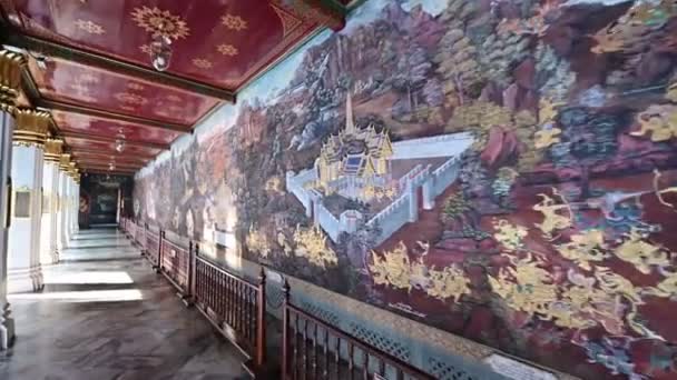 Tableau Sur Mur Histoire Ramayana Bouddha Émeraude Wat Phra Kaew — Video