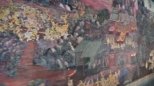 Masterpiece Ramayana Pintura Templo Buda Esmeralda Grande Palácio Tailândia — Vídeo de Stock