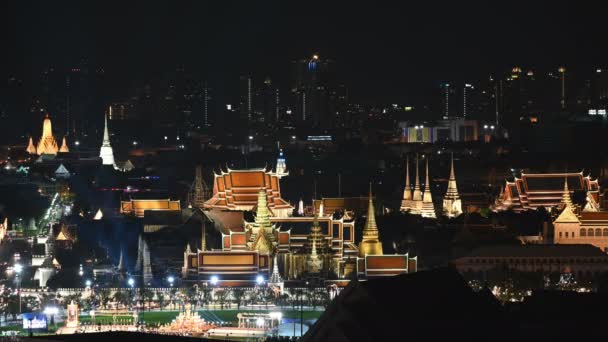 Caducidad Del Tráfico Nocturno Templo Del Gran Palacio Bangkok — Vídeos de Stock