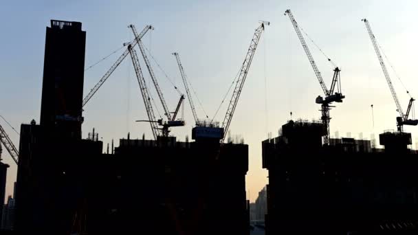 Time Lapse Silhouette Tower Crane Working — Stock Video